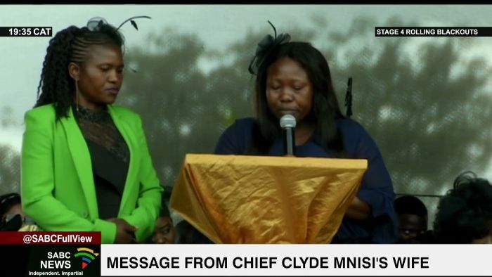 chief clyde mnisi's wife charlene delivers tribute at his funeral