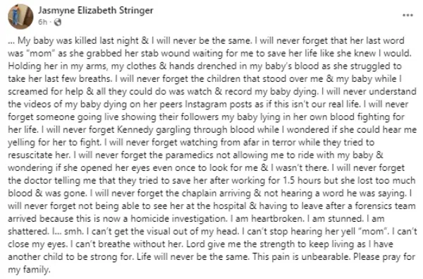 jasmyne elizabeth stringer mourns daughter kennedy williams on facebook